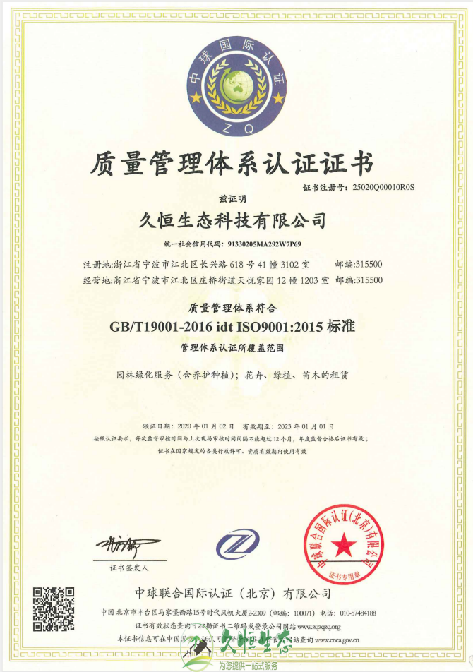 杭州下城质量管理体系ISO9001证书